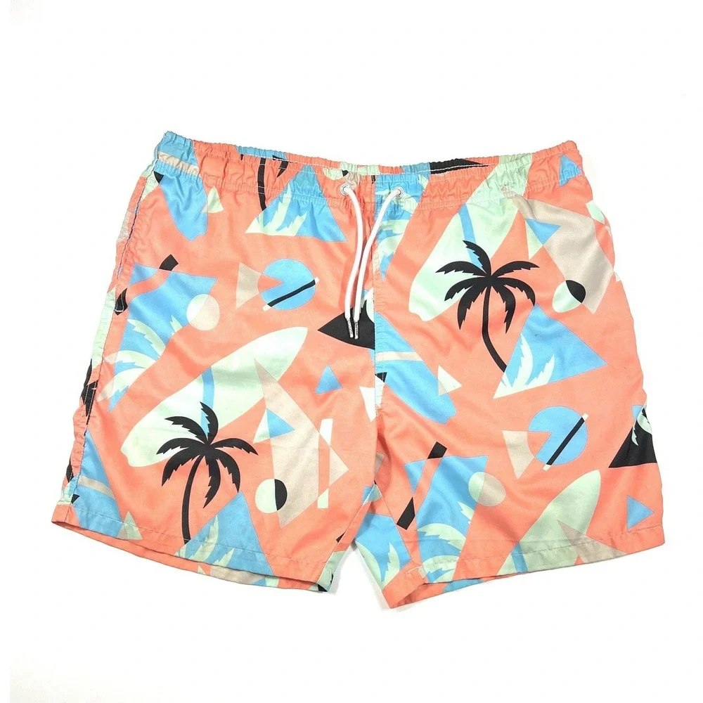Boardies Geometric Palm Tree Swim Trunks Large Multi GUC 80's Retro Beach Summer